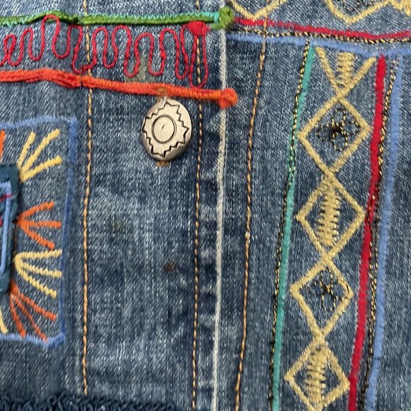 Vintage Chico's Denim Jacket Womens 2 Silk Patxhwork Designs Womens L/12 - Picture 8 of 14
